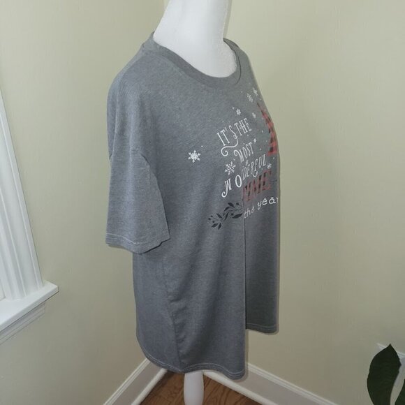 Merry Christmas 2 Short Sleeve T-Shirt Gray & Green Xmas Women's Size XL - Picture 6 of 16